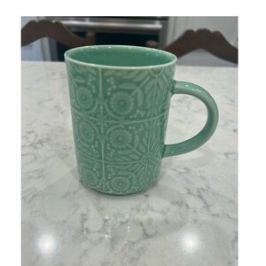 Starbucks Green floral motif Ceramic Mug- 12 oz - beautiful jade color